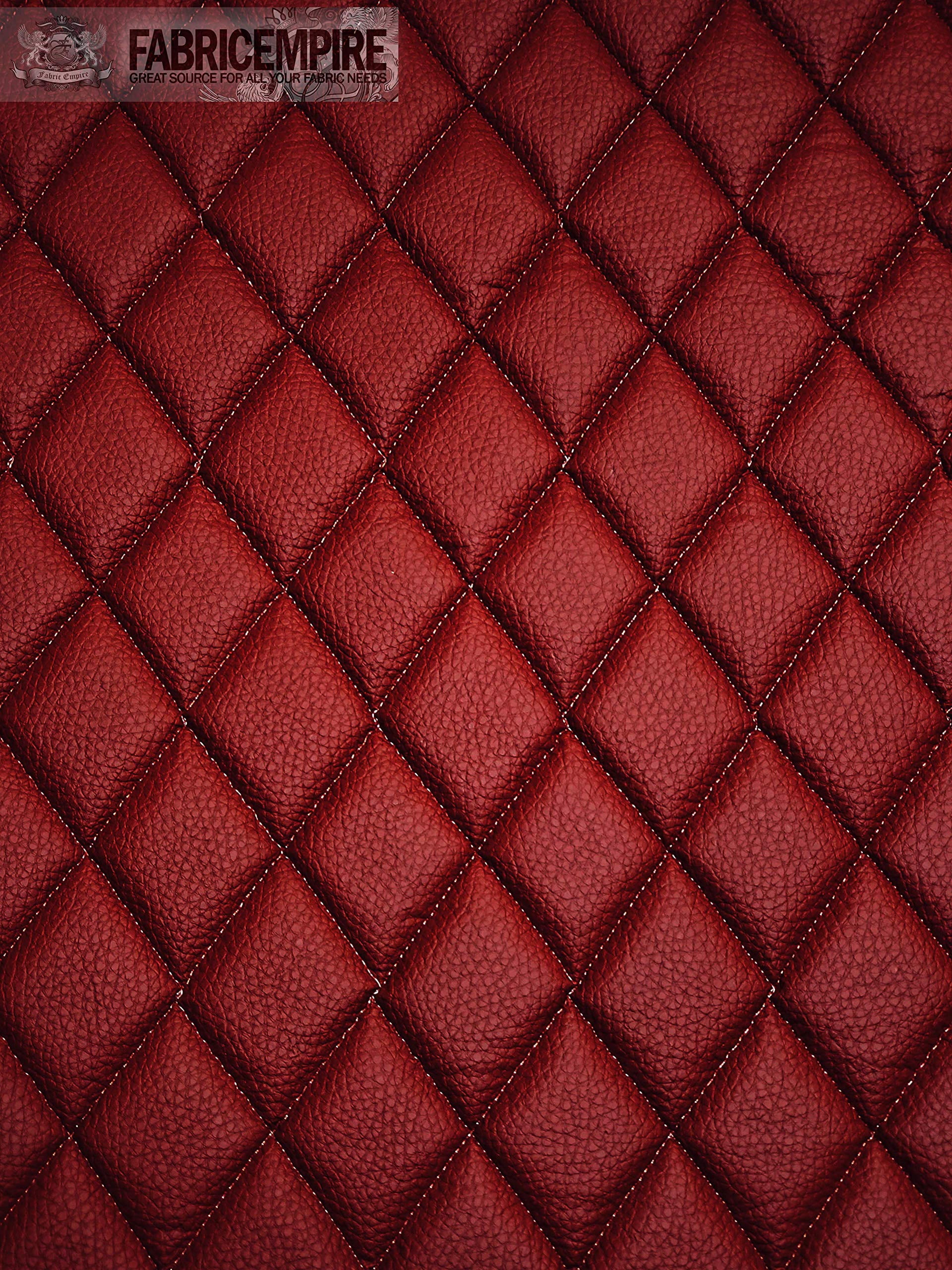 Quilted Vinyl Padded Upholstery Fabric w 3/8" Foam Backing Pebble Grain 2"x3" Diamond /52" Wide/Continuous Yard/ Costume Jackets, Structured Handbags, Display Boards, Photography Backdrops (Burgundy)