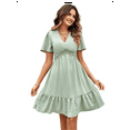 thumbnail image 6 of Women's V-Neck A-Line Dress Light Green L, 6 of 10