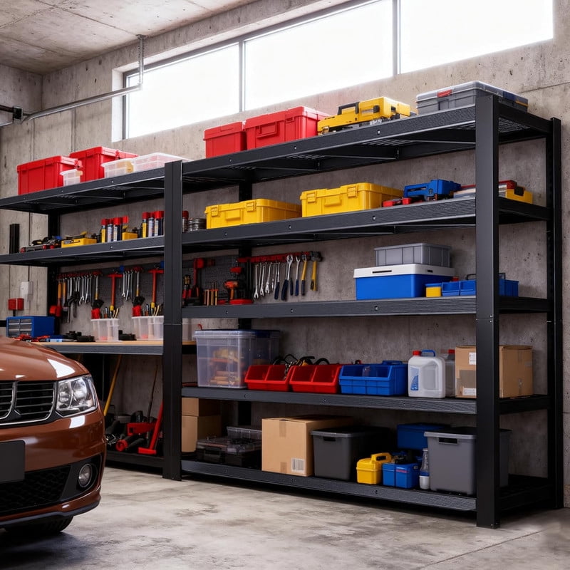 Heavy Duty Storage Shelves 62" W, Metal Shelving Rack, Garage Storage Shelf, Black Adjustable Shelving Unit for Garage, Basement,62" W x 24" D x72 H