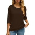 thumbnail image 4 of idosla 3/4 Length Sleeve Womens Tops Casual Loose Fit Crewneck T Shirts Cute Solid Three Quarter Length Tunic Tops (Coffee, M), 4 of 6