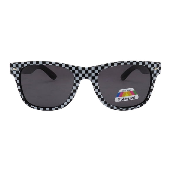 Pop Fashionwear Classic Rectangular Sunglasses Polarized Lens Black Frame White Checker T712