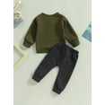 thumbnail image 4 of Cenuakty Baby Boys 2Pcs Fall Outfits, Long Sleeve Letter Print Pullover Tops and Pocket Pants Set, 4 of 9