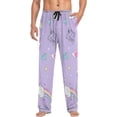 thumbnail image 3 of Men's Pajama Pants with Pockets Sleepwear Lounge Pants Stretch Casual Unicorn Rainbow Ice Cream Purple, 3 of 6