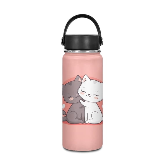 SEANATIVE Cute Cat Water Bottles Stainless Steel Vacuum Insulated Water Bottles 18 oz Leakproof Lightweight Keeps Cold and Hot Great for Travel Hiking Biking Running Pink