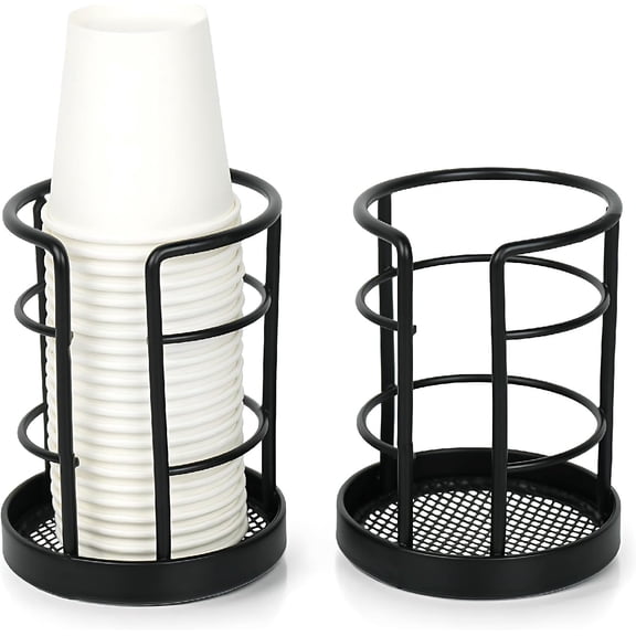 Metal Bathroom Cup Dispenser, Sturdy Storage Holder for 3/4 oz Small Disposable Paper Cups, Black Paper Cup Dispenser for Mouthwash 2 Pack