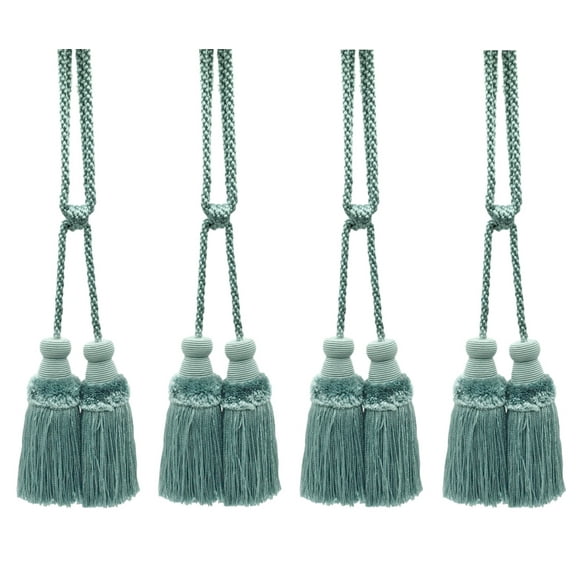 DECOPRO Beautiful Plush Curtain and Drapery Double Tassel Tieback, Tassel Length 3" (7.5cm), Spread 36" (91cm) # TBPLUSH3DBL, Mist Blue #M43 (Light Icy Turquoise Blue) Set of 4