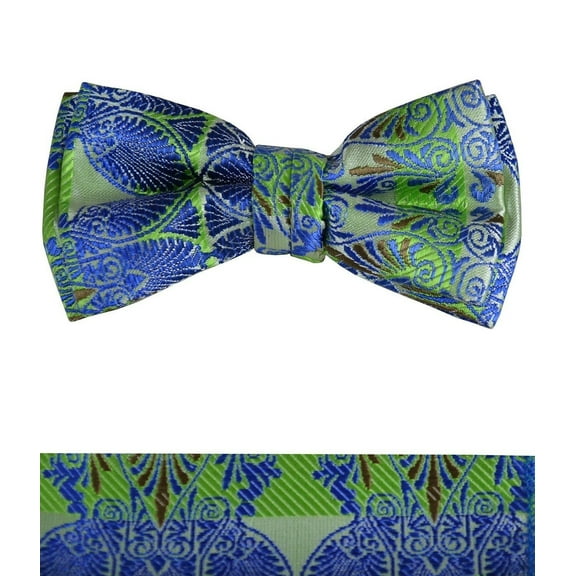 Blue and Green Boys Bow Tie and Pocket Square Set, Pre-tied