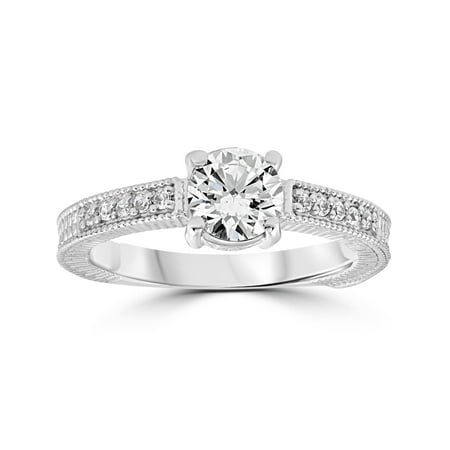Vintage Diamond Engagement Ring 1 Carat 14K White Gold Round Brilliant (Best Vintage Engagement Rings)