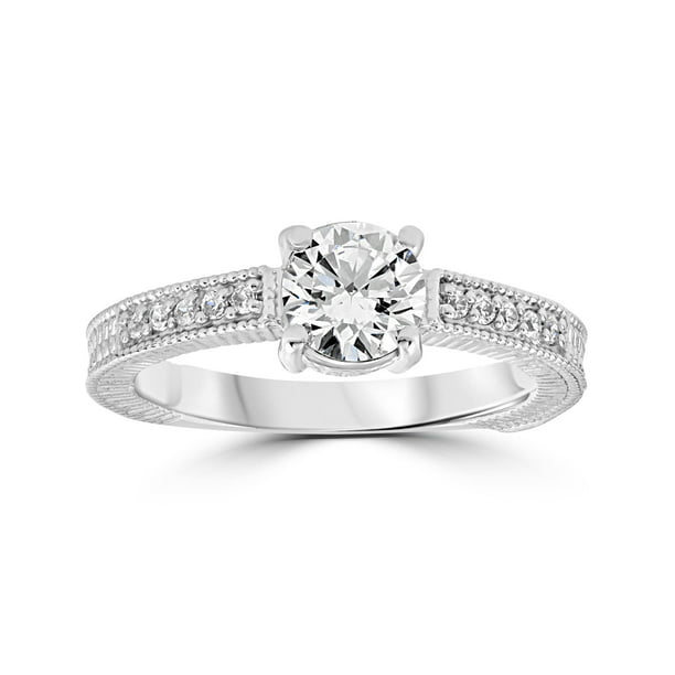 Vintage Diamond Engagement Ring 1 Carat 14K White Gold Round Brilliant ...