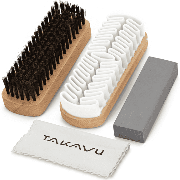 TAKAVU Premium Suede and Nubuck Leather Shoe Cleaning Kit, 4-Piece Brush and Eraser Set