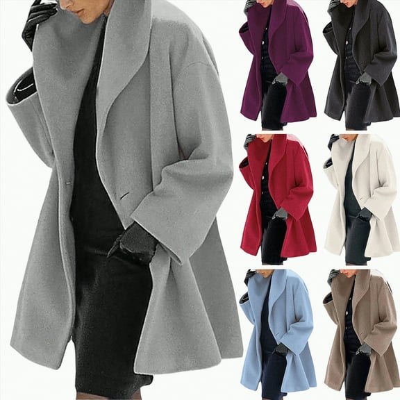 Towmus Womens Winter Wool Coat Notch Collar Casual Trench Jacket Ladies Warm Business Long Overcoat Outwear