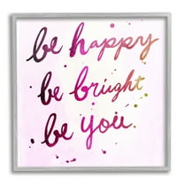 Stupell Industries Be Happy Bright Phrase Glam Positivity Sentiment Inspirational Painting Gray Framed Art Print Wall Art, 12 x 12
