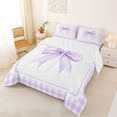 thumbnail image 5 of Erosebridal Light Purple Gingham Bow Full Size Comforter Sets, Purple Bow Bedding Sets for Women Girls, Reversible, 3-Piece, 5 of 6