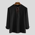 thumbnail image 3 of Black Vneck Faux Gauze Linen Tshirts for Man Summer Fall Long Sleeve Loose Fit Lounge Vintage Goth Grunge Pleated Tops T shirt Man 2025 Clothes Trendy M, 3 of 6