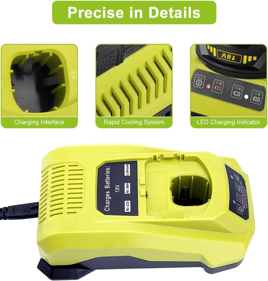 P117 Dual Chemistry Fast Charger Compatible with Ryobi 12V-18V Lithium NiCad NiMh Battery 18-Volt P102 P108 P189 P197 P103 P105 P107 P190 P191 PBP002 PBP005