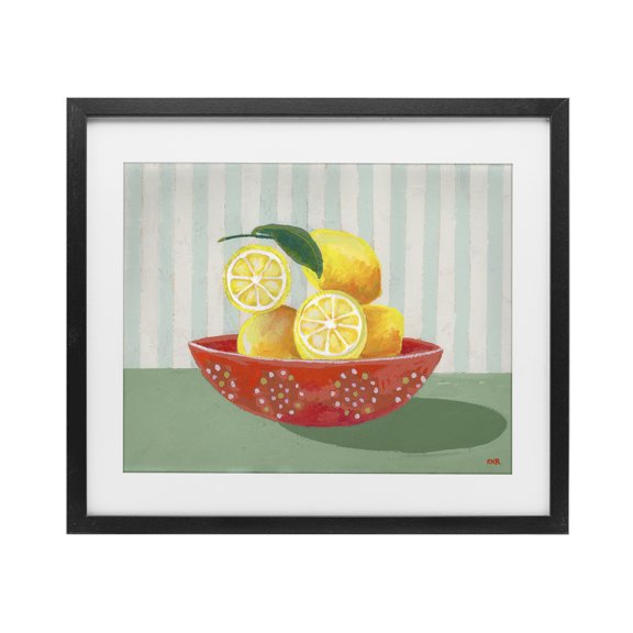Stupell Industries Cottage Sunny Lemons in Red Bowl Black Framed Print Under Glass, 16 x 13, by Rachael Reese