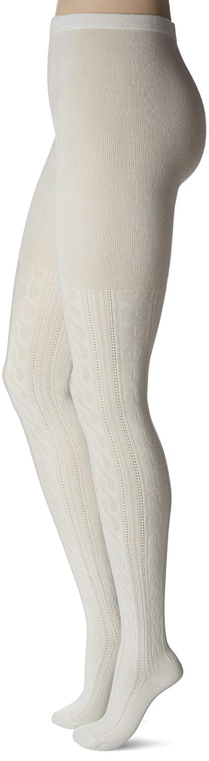 Hue Womens Cable-Knit Sweater Tights Ivory