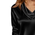 thumbnail image 4 of Hecho para Más Camisa Mujeres Elegante Draped Escote Plisado Cuello de Satén Tres Cuartos de Manga Blusa, Tops de Satén para las Mujeres Chic Casual, 4 of 6