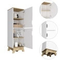 thumbnail image 4 of Two - door cabinet in light oak and white with four shelves for media and organizational storage, 4 of 4
