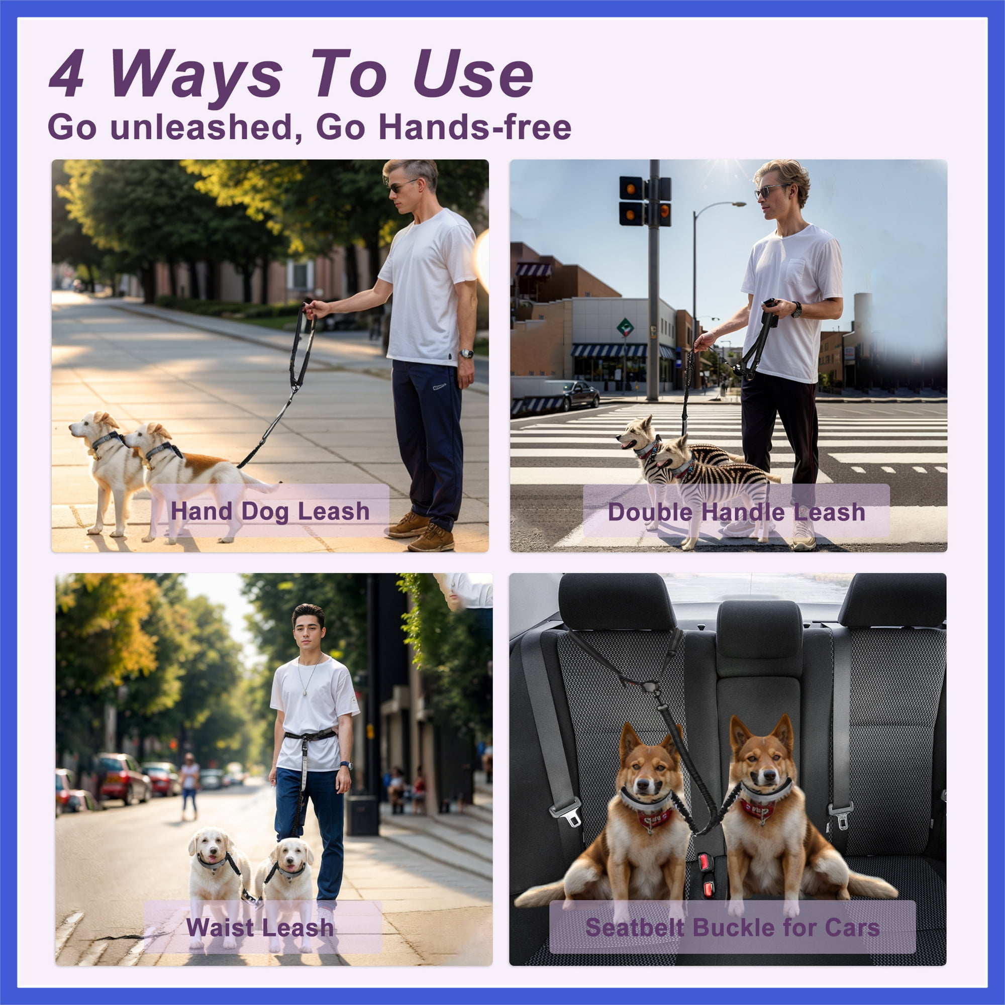 Vocoste Hands Free Dog Leash No Pull Bungee for Two Large Dog Up 330 Ib 6.6-7.6FT Black Gray