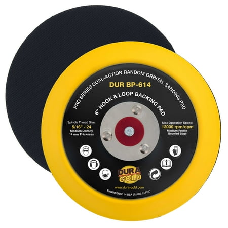 

Dura-Gold Pro Series 6 Hook & Loop DA Backing Plate Pad - 14mm Thick Medium Profile Edge Dual-Action Random Orbital Sanding Pad 5/16 - 24 Threads - For Sander Polisher Auto Woodworking Sandpaper