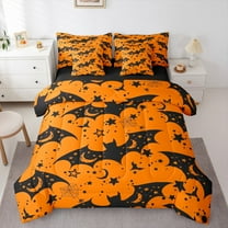 jejeloiu Spooky Halloween Bat Twin Bedding Sets 7-Piece,Trick Or Treat Bedding Comforter Set,Black Spider Webs Sheet Sets For Children,Microfiber Bedroom Decor Reversible