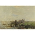 thumbnail image 2 of Willem Maris 14x11 Black Ornate Wood Framed Double Matted Museum Art Print Titled: Cows on a Puddle (1880 - 1910), 2 of 5