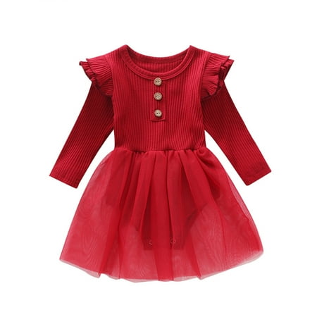 

Newborn Infant Romper Dress Mesh Stitching Sweet Breasted Prom Costume Autumn