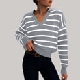 thumbnail image 2 of vigerkar Women Striped Sweater V Neck Sweaters Woman Cute Sweater Trendy Knit Long Sleeve Loose Pullover Sweaters (Grey, 3XL), 2 of 8