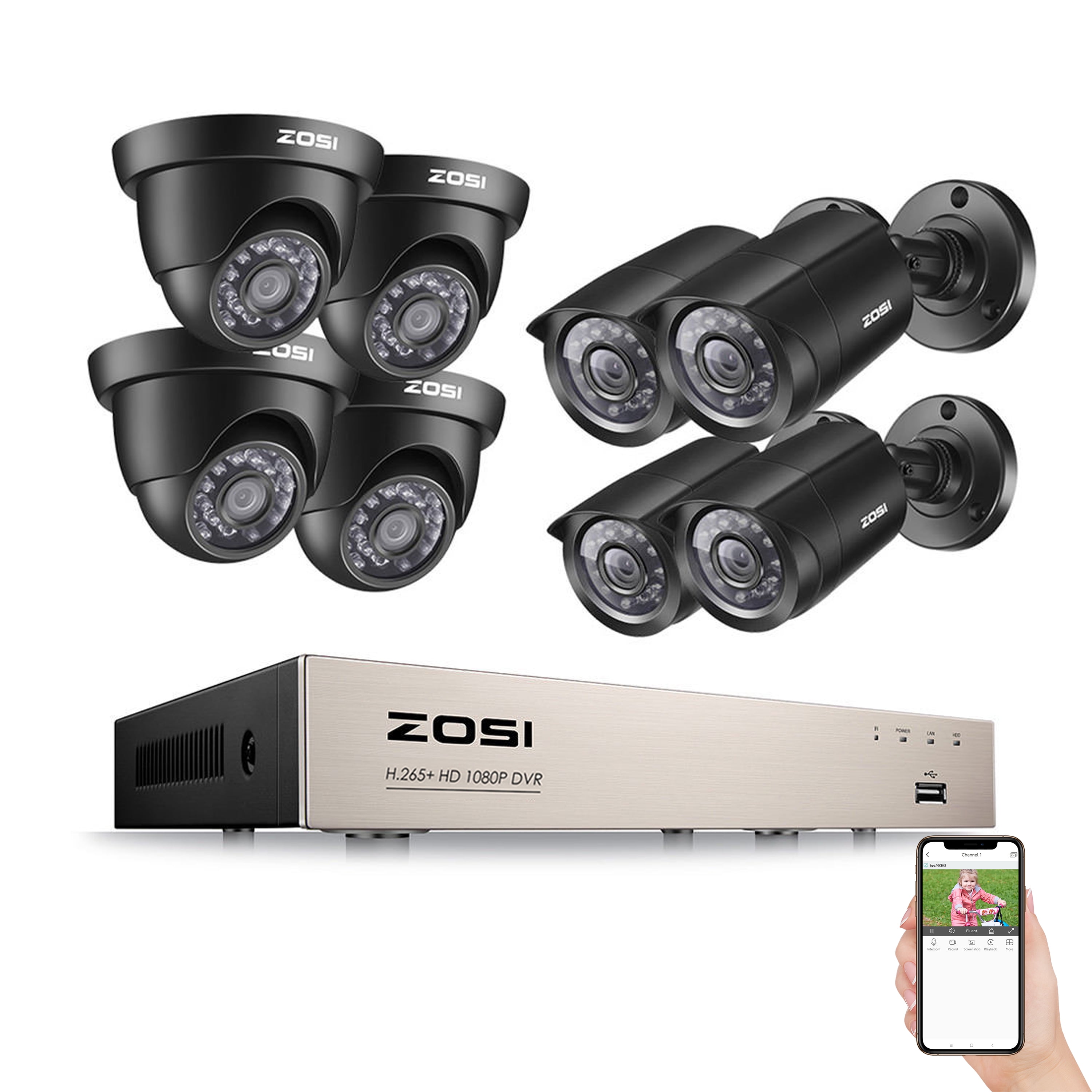 ZOSI 8CH 1080N HDMI DVR 720p Outdoor CCTV Home Security Camera System 1TB HDD 
