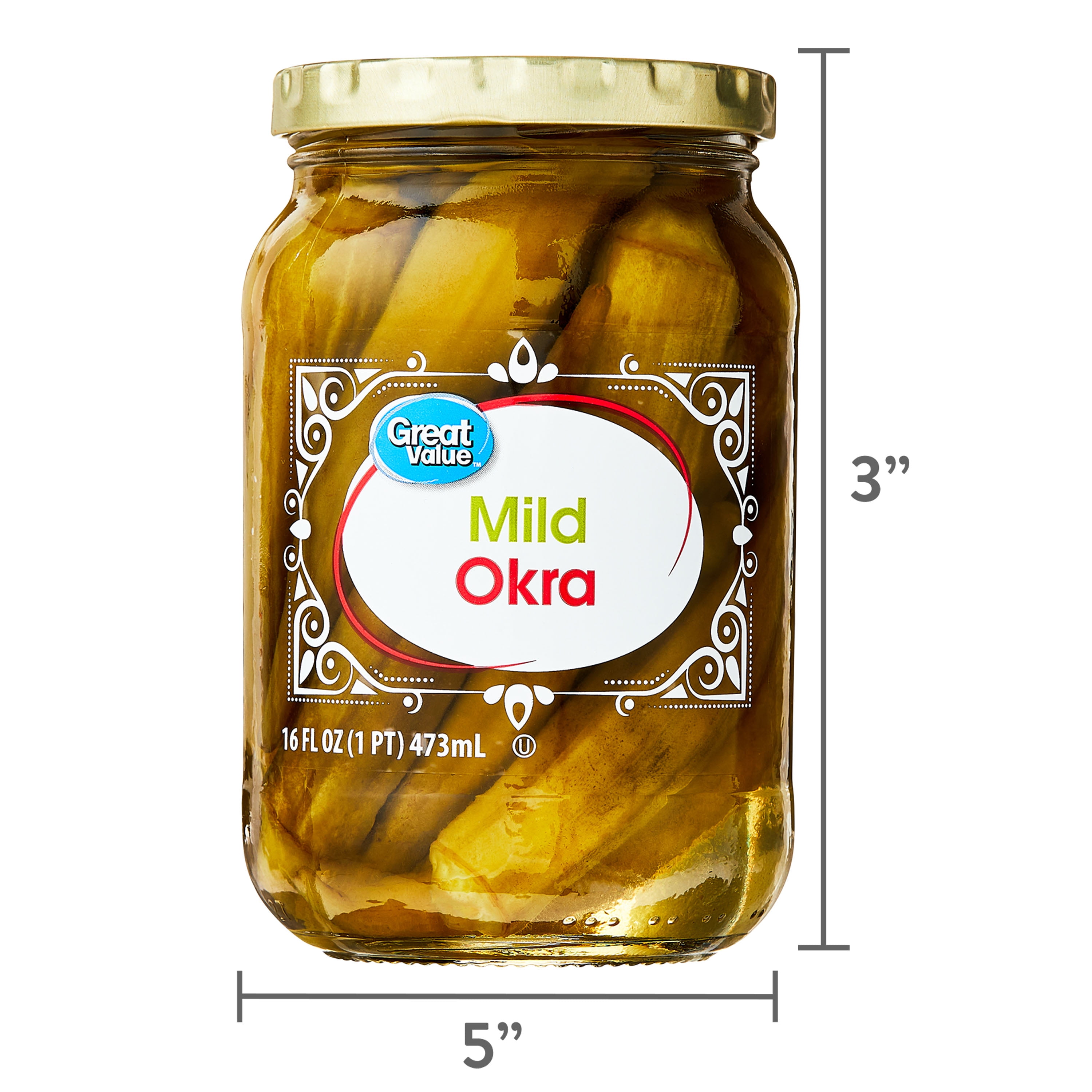 (6 pack) Great Value Mild Pickled Okra, 16 fl oz Jar