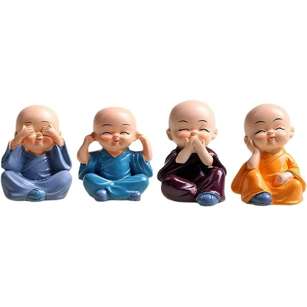 Jinsinto 4 Pack Cute Kung Fu Monk Statue Miniature Buddha Wisdom Figure  Baby Monk Sculpture Collectible Craft Art Zen Ornament 