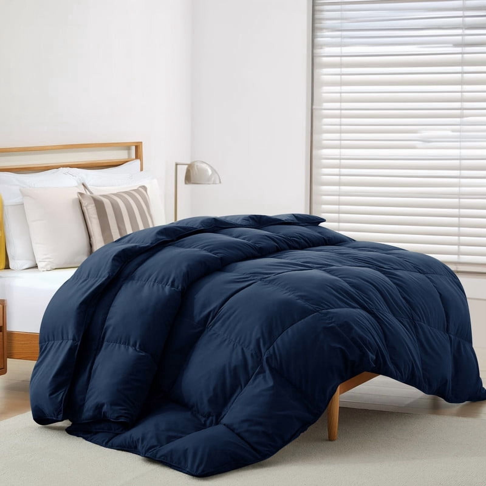 Lux Decor Premium Queen Comforter Down Alternative - All Season Box Stitched Quilted Duvet Insert with Corner Tabs, 250 GSM Virgin PSF Filling, Machine Washable Bedding - Oekotex Certified - Navy