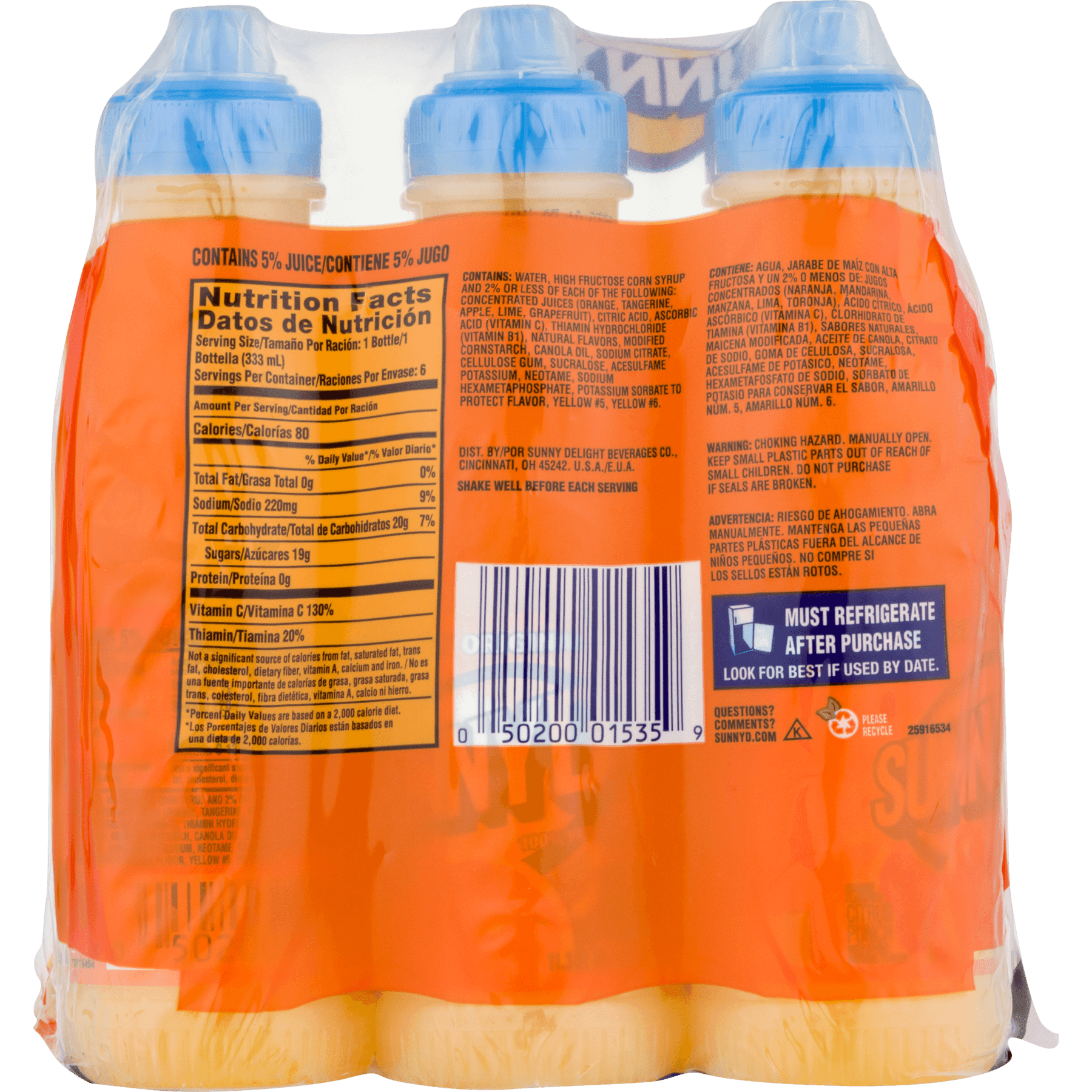 Sunny D Nutrition Chart