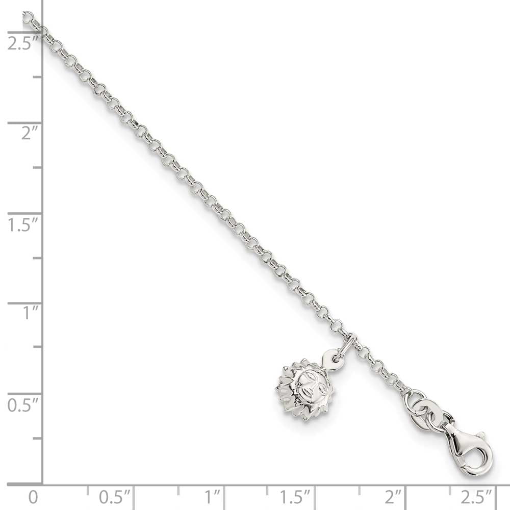 Sterling Silver Sun 10 inch Plus 1 inch Ext. Anklet QG4199