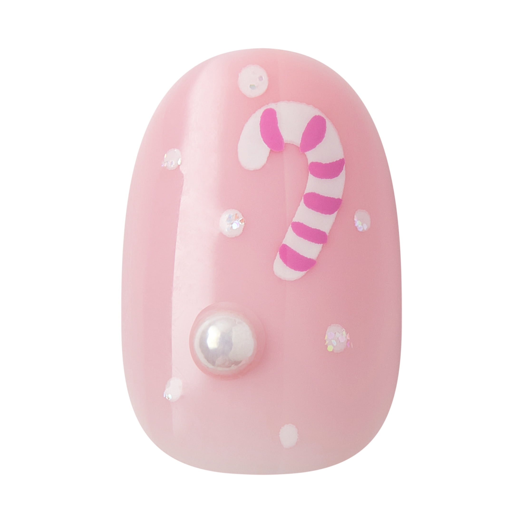 KISS Voguish Fantasy Holiday Press on Nails, Ho Ho Holiday, Pink, Short Oval, 28 Count