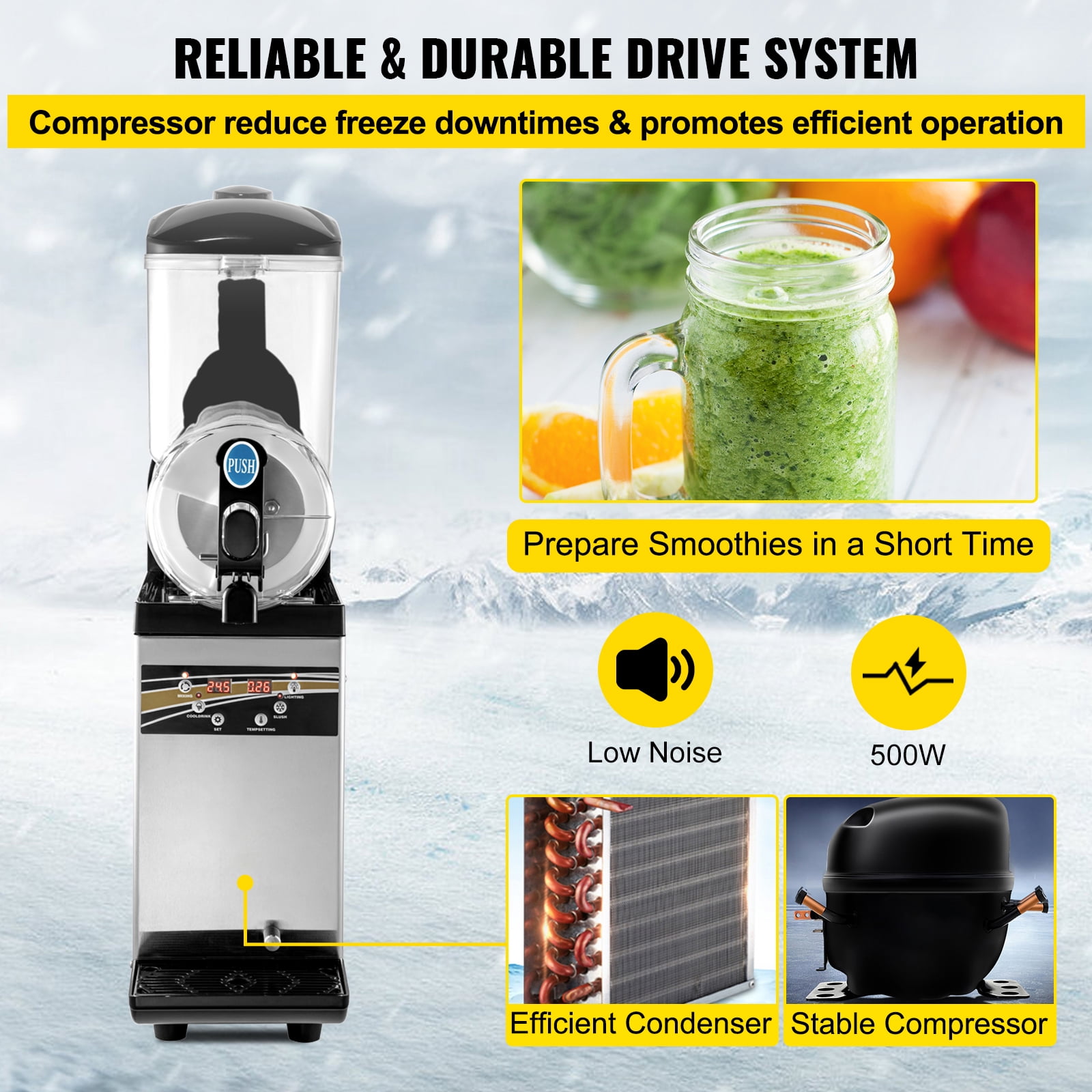 KFFKFF 15L 500W Commercial Slushy Machine Margarita Machine Stainless Steel Frozen Drink Slush Machine,Black Restaurants Cafes Bars