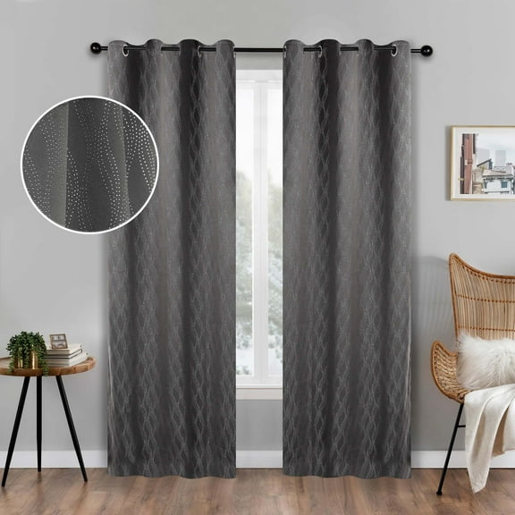 Superior Zuri Blackout Curtains, Grommet Header, Set of 2, 52" X 108", Charcoal
