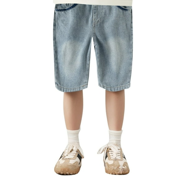 BOOMNY Toddler Boys Denim Shorts Wide Leg Short Jeans for Boys Casual Graphic Elastic Waist Streetwear Cozy Denim Shorts for Children