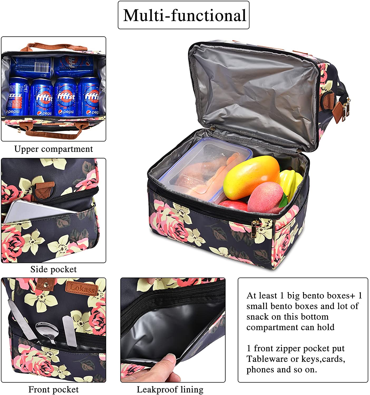 Stylish Insulated Lunch Bag With Wide-open Design, Removable Shoulder  Strap, And Large Drinks Holder - Perfect For Women, Men, And Adults  On-the-go! - Temu