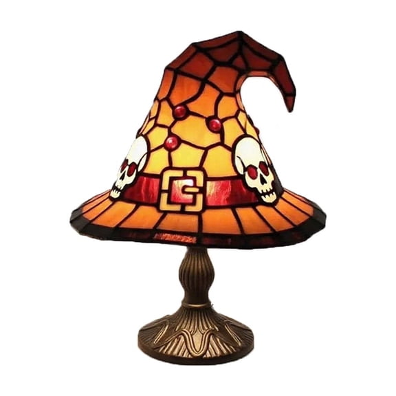 Halloween Witch Hat Lamp, LED Spooky Night Light, Indoor Halloween Decor, Witch Theme Ornament for Shelf Mantel or Table, Gothic Home Accent