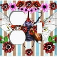 thumbnail image 4 of Metal Light Switch Plate Cover Unique Floral Beetle Teal Tan Stripes BUT011, 4 of 13