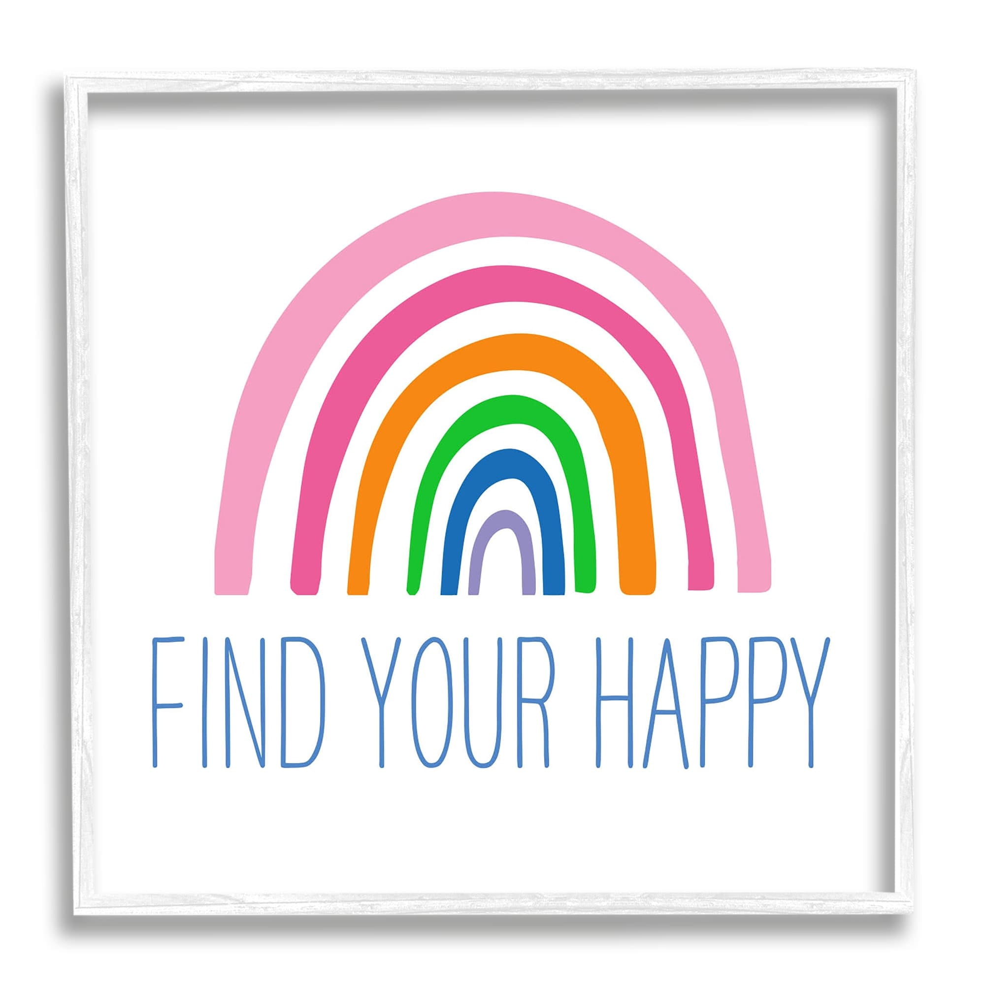 Stupell Industries Find Your Happy Uplifting Rainbow Simple Stripes Graphic Art White Framed Art Print Wall Art, Design by Ilene Segal