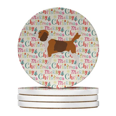 

Beagle Merry Christmas Large Sandstone Coasters Pack of 4 4 in x 4 in