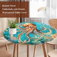 thumbnail image 5 of Ocean Octopus Round Fitted Table Cover Marine Life Coral Starfish Retro Waterproof Table Cloth with Elastic Edge Wipeable Tablecloth for Picnic Camping Party Fits 36"-44" Diameter, 5 of 8