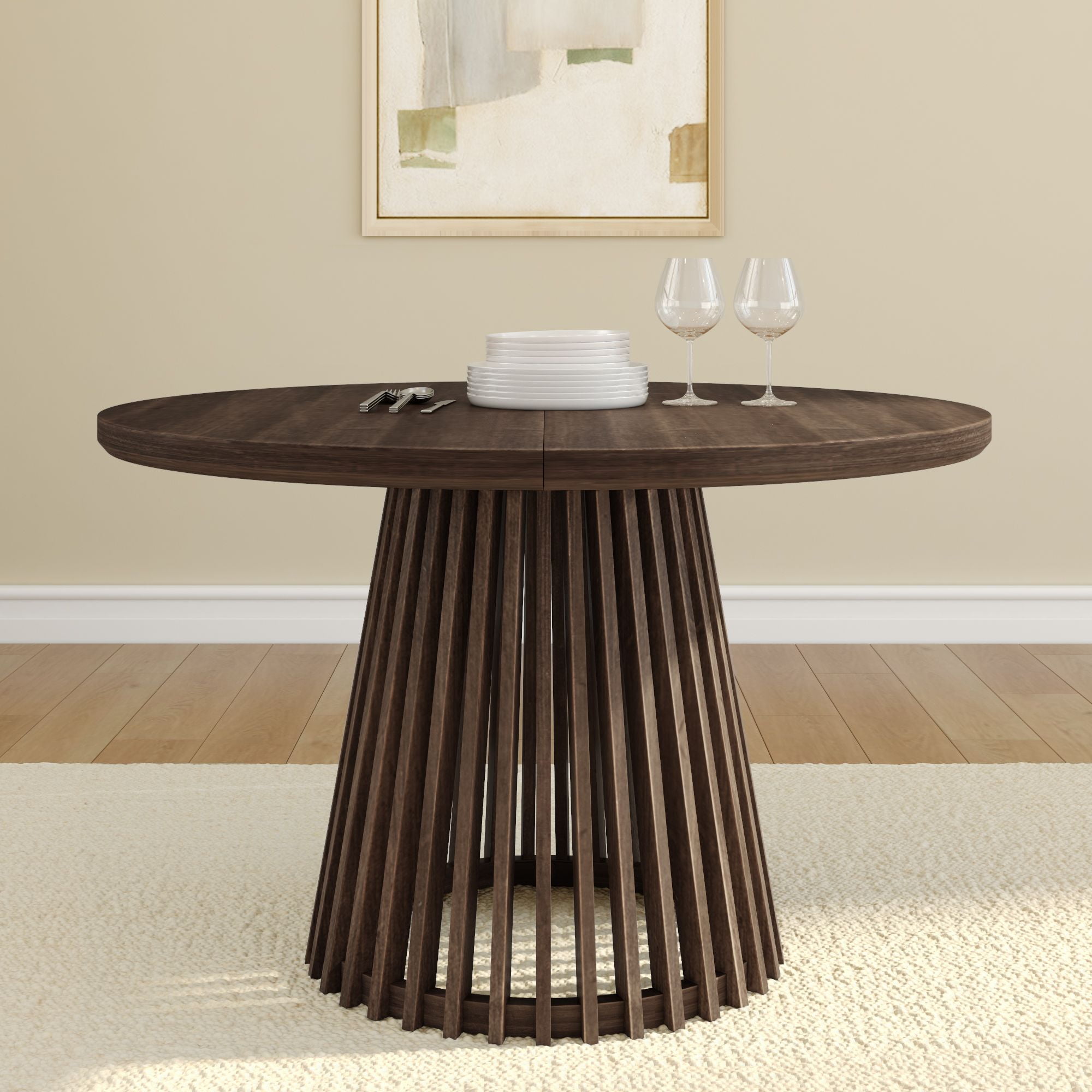 Plank+Beam 48" Lido Round Dining Table, Solid Wood Minimalist Kitchen Table for 4, Walnut