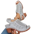 thumbnail image 4 of Hurxie Platform Sandals for Women Sling Wedge Sandals Hollow-Out Low Heel Open Toe Ankle Boots Cutout Shoes Slingback Sandals Gray 43, 4 of 7