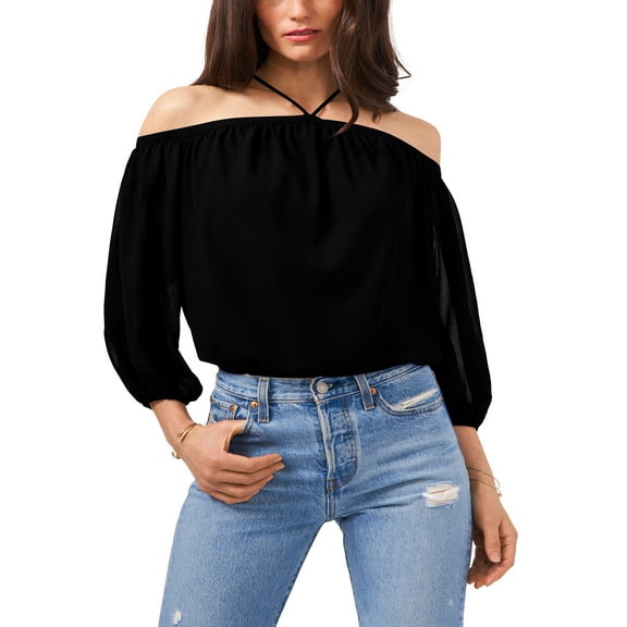 1. State Long Sleeve High Neck Blouse W/ Chiffon Sleeves,Womens