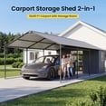 thumbnail image 6 of VENTOPYR 12 ft x 25 ft 2-in-1 Carport with Storage Shed, Heavy Duty Steel Frame Car Canopy with 12" x 3" Tool Shed, Dark Gray, 6 of 13