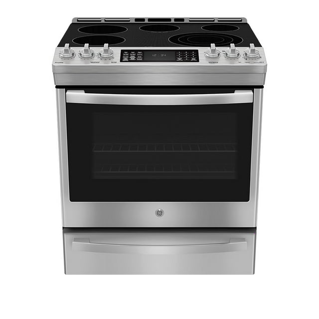 GE Profile Cuisinière Électrique Coulissante de 30 Pouces avec Friture à Air et Tiroir de Cuisson, Acier Inoxydable Résistant aux Traces de Doigts - PCS940YMFS